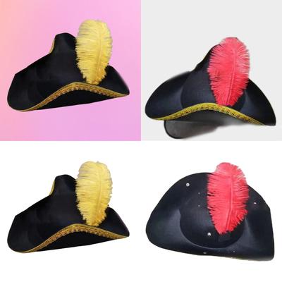 Dospělý Colonial Tricorn Hat Halloween Karnevalová fotografie Pirátský klobouk s dekorem peří Dospělý Karnevalový klobouk Party Hat