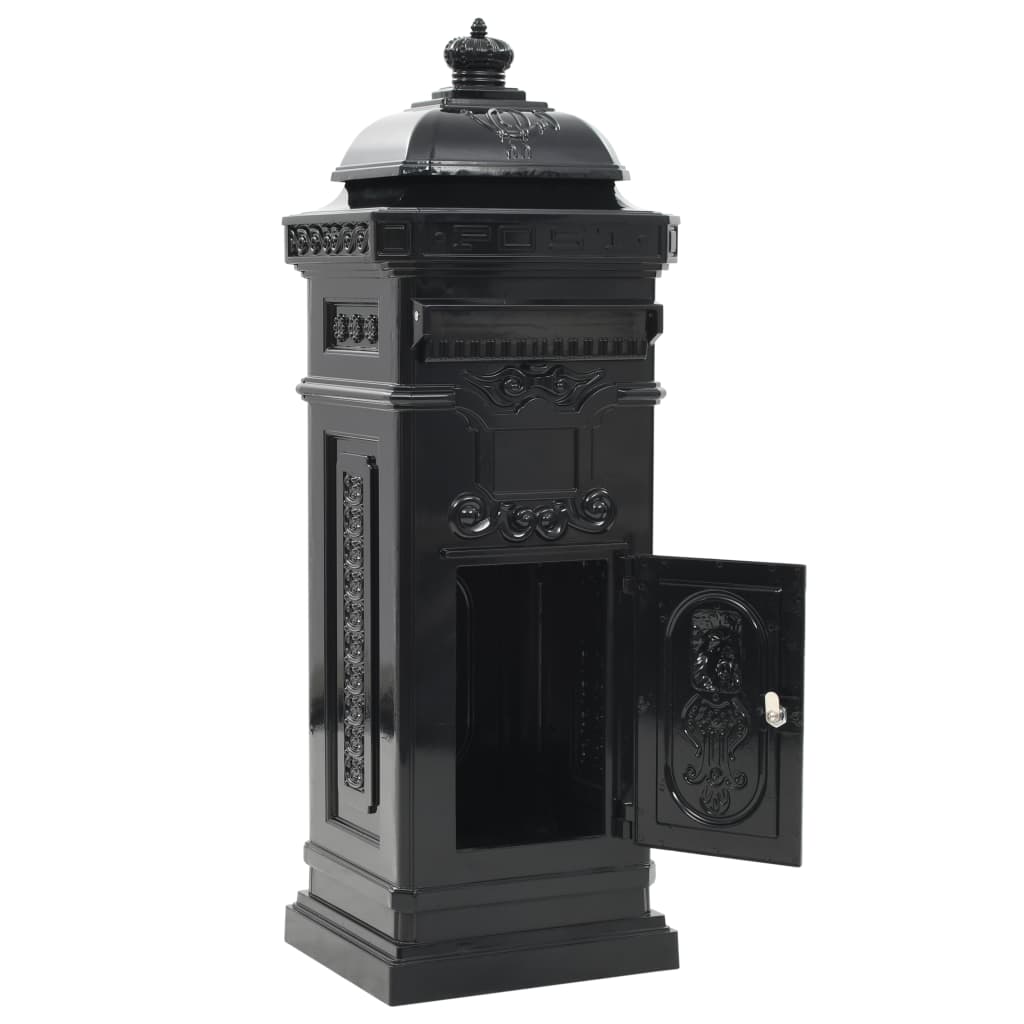 Aluminum Column Mailbox Vintage Style Rust Resistant Black