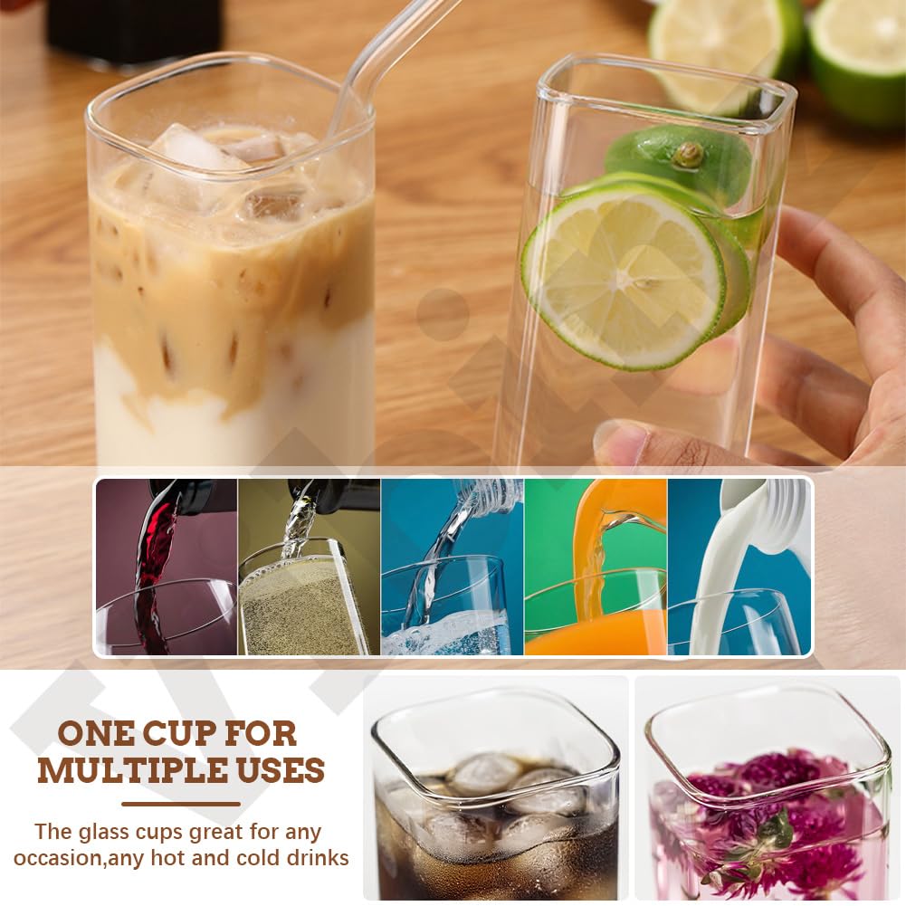 1/4pcs Portable Drinking Cup Unique Rectangular Heat-Resistant Glass Mug with Lid & Straw Durable for Hot or Cold Beverages