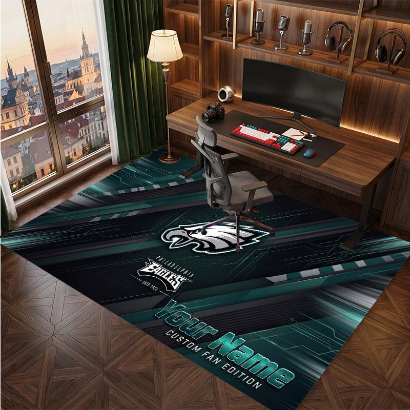 Philadelphia Eagles Personalisiertes Kristall-Samt-Teppich, Benutzerdefinierter Namens-Text Weicher Anti-Rutsch-Teppich für Wohnzimmer Schlafzimmer