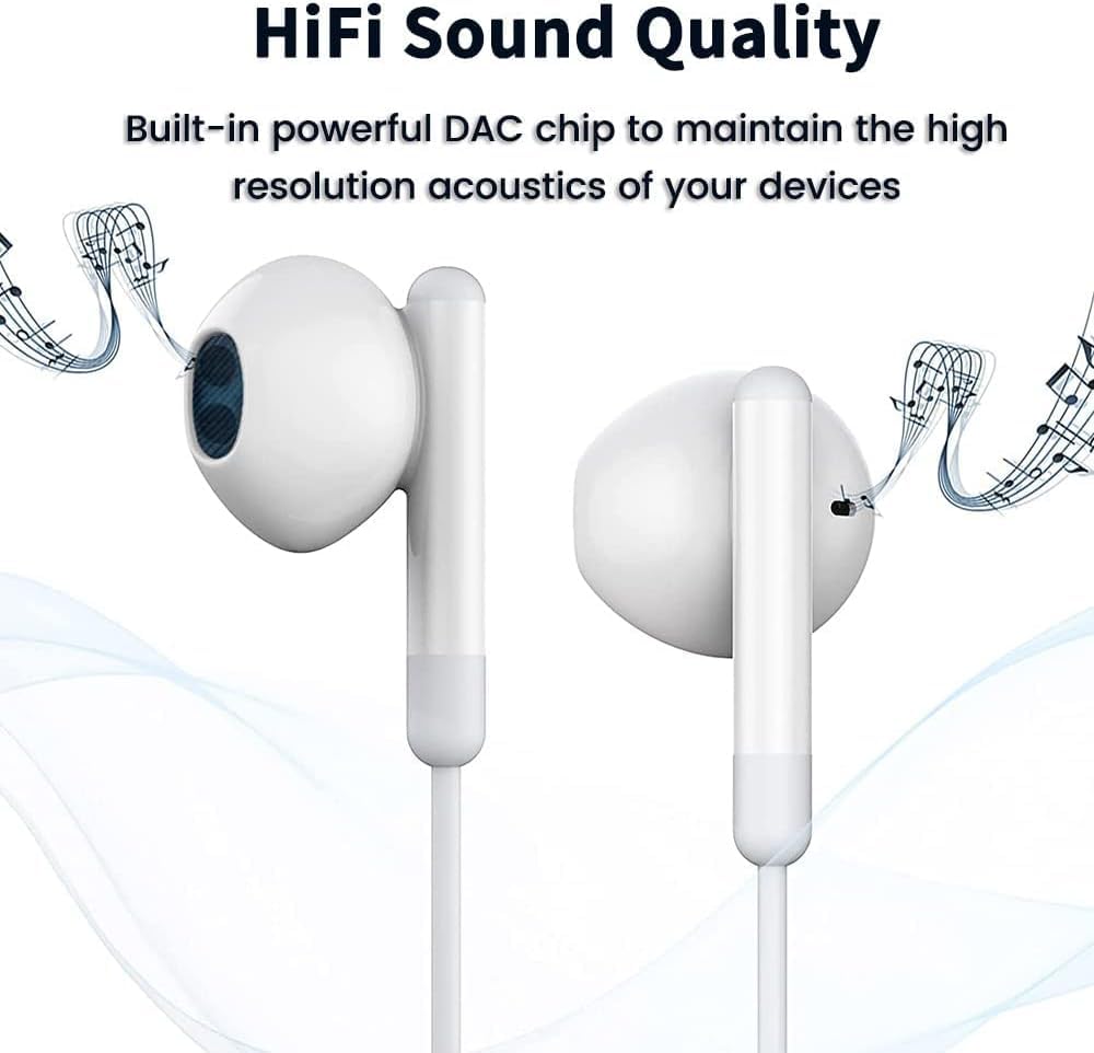 New Edition Compatible with iPhone Wired High Sensitivity Karaoke MEMS Compatible with Pixel White [2025 15/16] Type-c Earphones, Earphones, Type-c,
