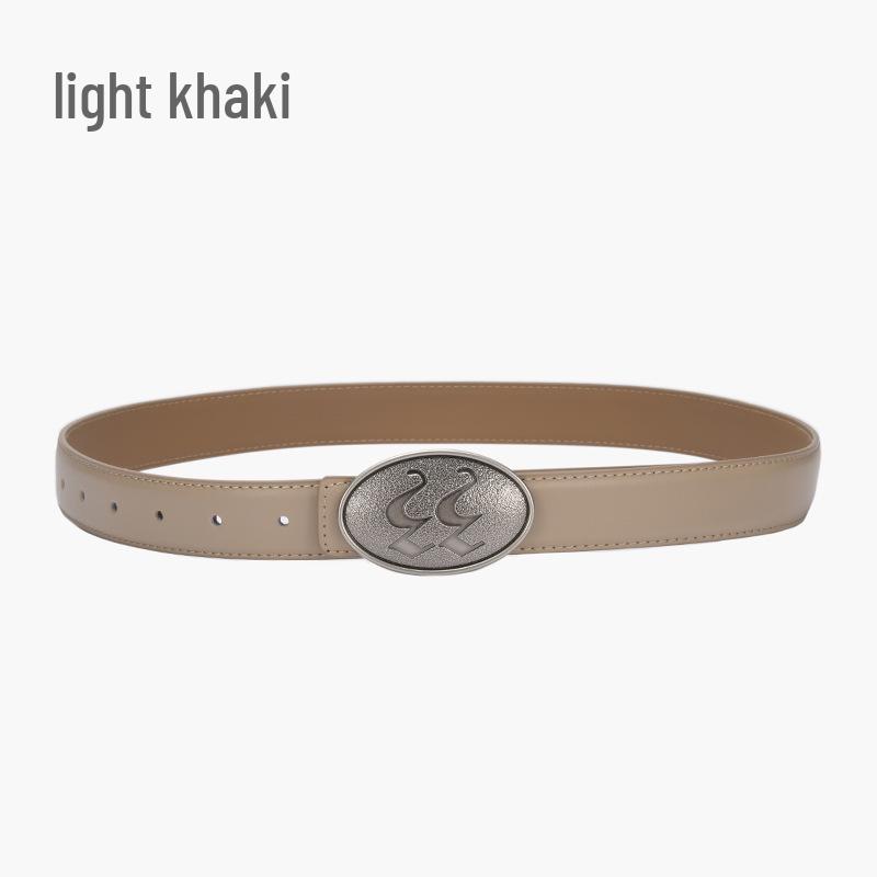 Korean Style Women's Antique Leather Belt with Oval Silver Buckle - Simple Cowhide Waist Belt for Ladies' Jeans and Shirts