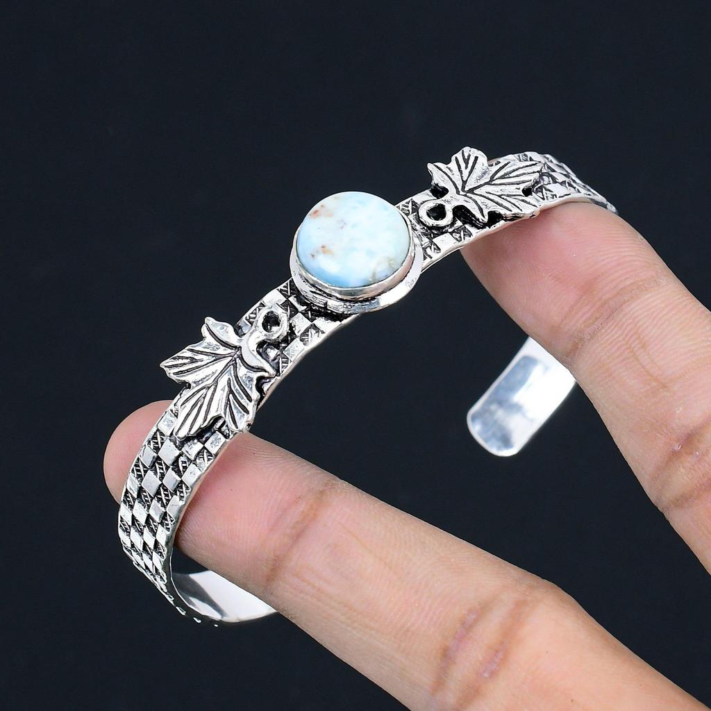 Sisters Day Deal Round Larimar Gemstone Boho Anniversary New Bangle 925 Silver