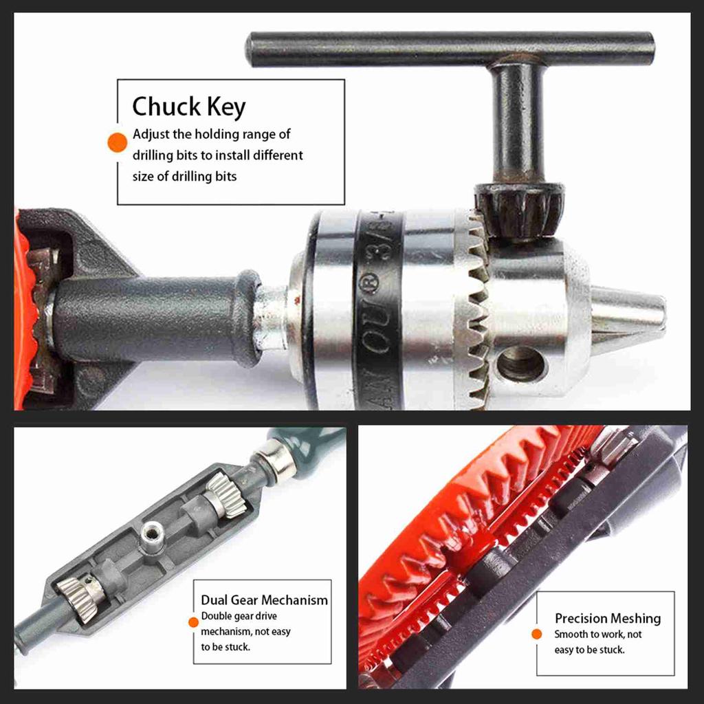 Hand Crank Drill All Steel Casting Drilling Drill Portable Mini Manual Drill with Double Pinions Hand Drill Tool for