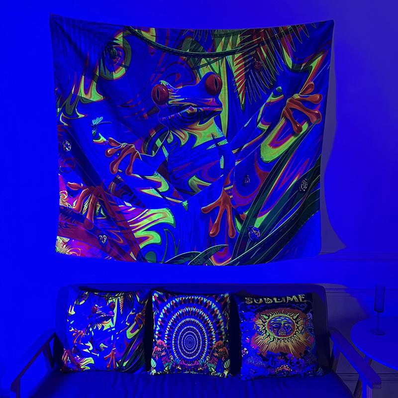 Fluorescent Tapestry Halloween Decoration Mushroom Tarot Luminous Hanging Cloth Room Luminous Tapestry Wall Cloth