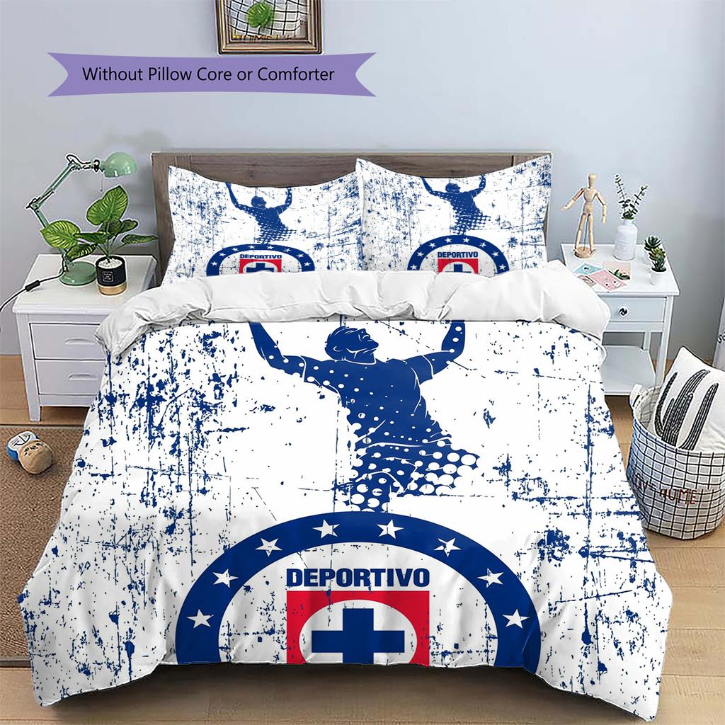 Cruz Azul Football Club Pattern Bedding Home Decoration Birthday Gift (1 * Duvet Cover + 2 * Pillowcase, Without Core)