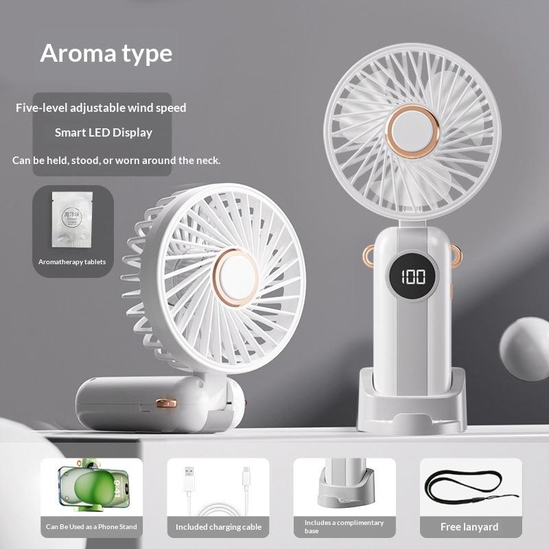 Portable Handheld Mini Fan Foldable Neck Hanging Fans 5 Speed Usb Rechargeable Fan With Phone Stand And Display Screen