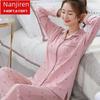 Women's Plus-Size Long-Sleeve Pajamas: 100% Cotton for Spring, Autumn, Summer, Winter, and Maternity Wear