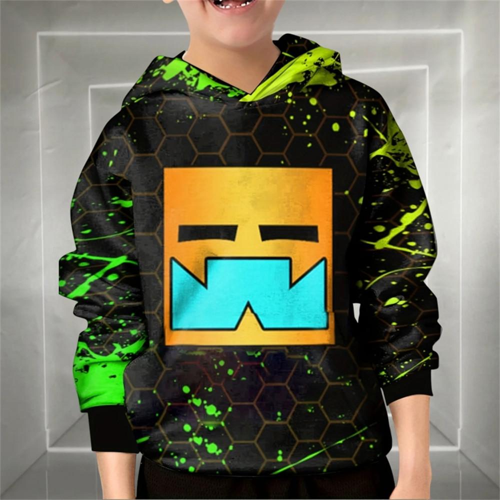 Children Boys Girls Hoodie Tops Kids Geometry Dash Hoodies 3D Printed Cartoon Game Fashion Outdoor Sweatshirts Casual Pullovers