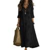 Women Floral Print V Neck Ruffle Sleeve Maxi Dress Bohemian Loose Fit Summer Dress