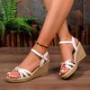 Fashion Shoes for Women 2024 Hot Sale Buckle Strap Women's Sandals Fashion Printing Dress Sandals Women New Peep Toe Wedge Sandals