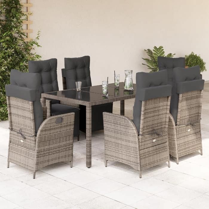 VidaXL Ensemble à Manger de Jardin avec Coussins 7 pcs, Table et Chaises avec Dossier Réglable, Meubles d'Extérieur, 3213329