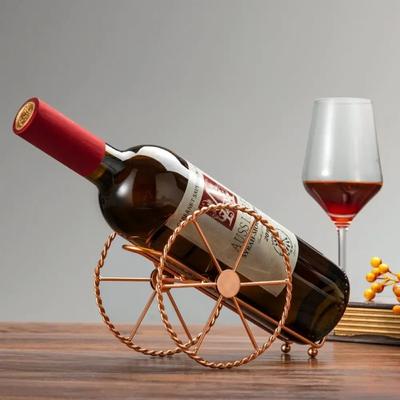 Vintage Metal Shelves for Red Wine Bronze Iron Wheel Design Wine Stand Home and Bar Decoration Display Stand Bottle
