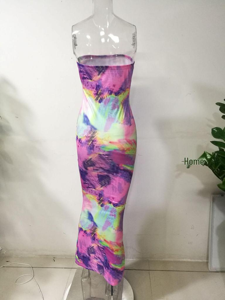 Women's Plus Size Tie-Dye Off-Shoulder Bandeau Dress - Spring/Summer 2025 Fashion