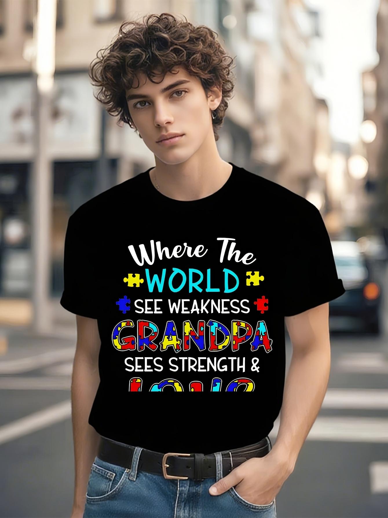 Autism Awareness Tshirt - Grandpa Sees Strength Puzzle De... S
