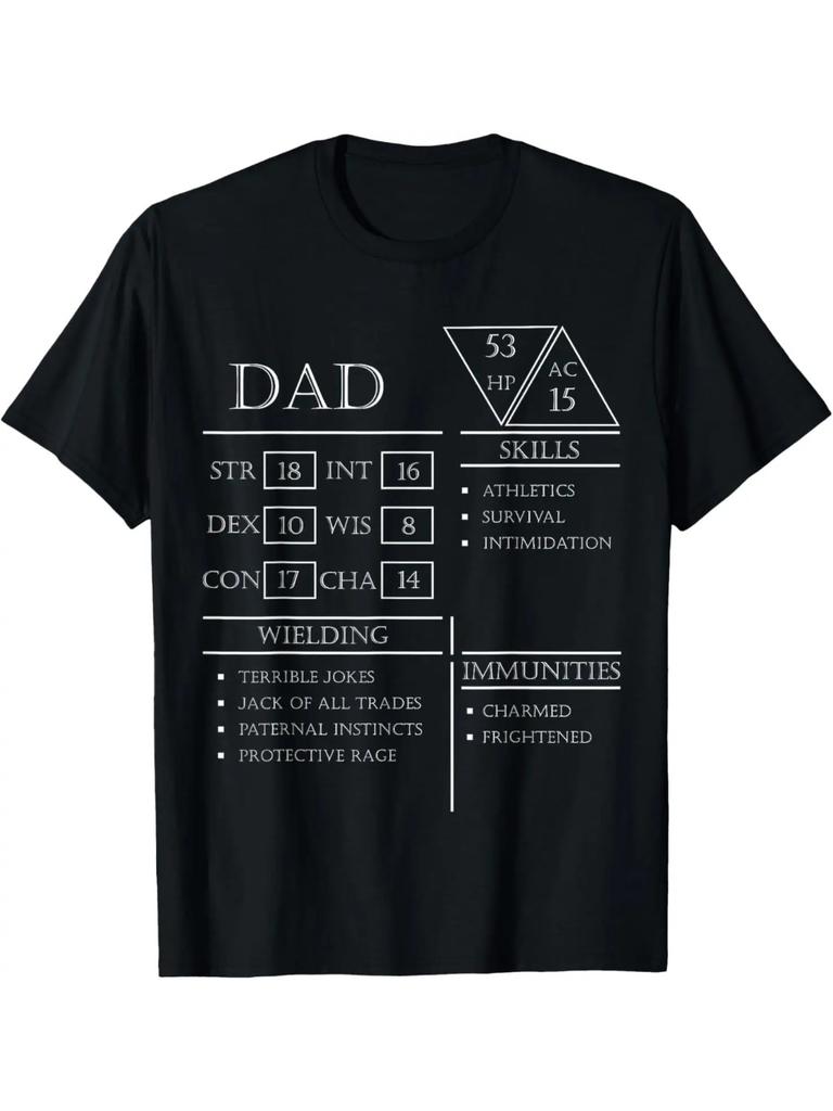 Roleplaying Dice Gamer Dragon Dad Stat Skills Wielding TShirt Graphic T Shirts Streetwear Short Sleeve Tee Camisas Streetwear