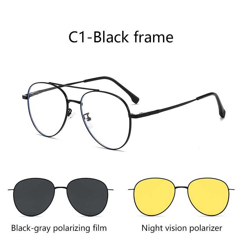 3 In 1 Magnetic Sleeve Glasses Versatile Myopia Glasses Elliptical Frame Polarized Sunglasses Two-In-One Clip-On Sunglasses