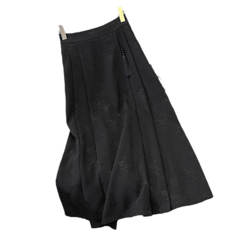 Chinese Mamian Pleated High-Waisted A-line Midi Skirt - Summer Style