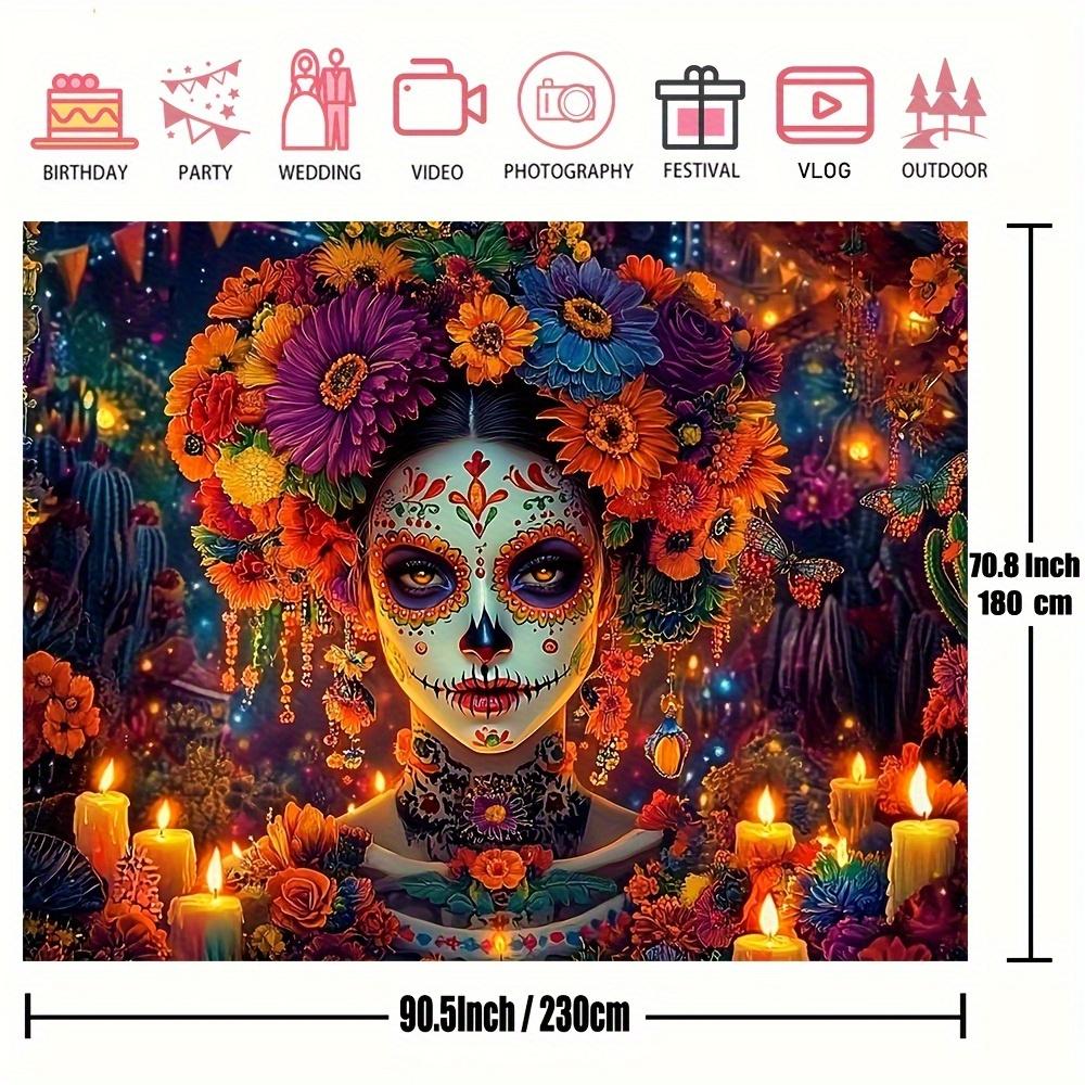 1 oversized polyester candy skull tapestry vibrant Dead Wall Day decoration Mexican carnival party background