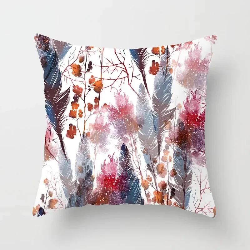 Luxury Home Decor Pillow Cover Car Living Room Sofa Cushion Cover Colorful Feather Print Pattern Cushion Cover