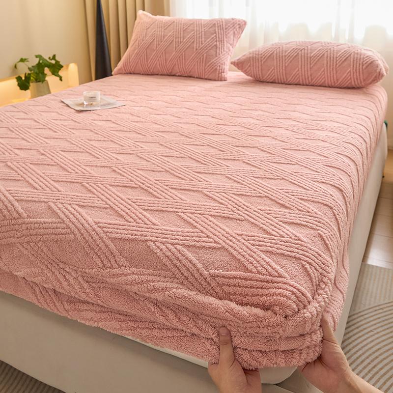 Lenzuolo con angoli in peluche a tinta unita Pile di corallo Anti-acaro Morbido Confortevole Antiscivolo Coprimaterasso Jacquard Copertura protettiva per letto