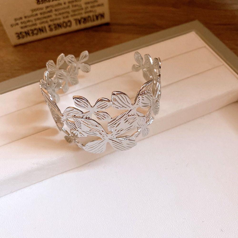 Flora Design Flower Cuff Bangle Exquisite Open Bracelet Fashion Hollow Bangle  Girls