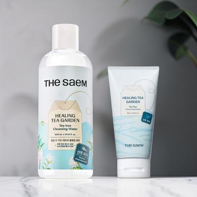 THE SAEM Healing Tea Garden Tea Tree Set [Cleansing Water 300ml + Cleansing Foam 150ml], 1 Set