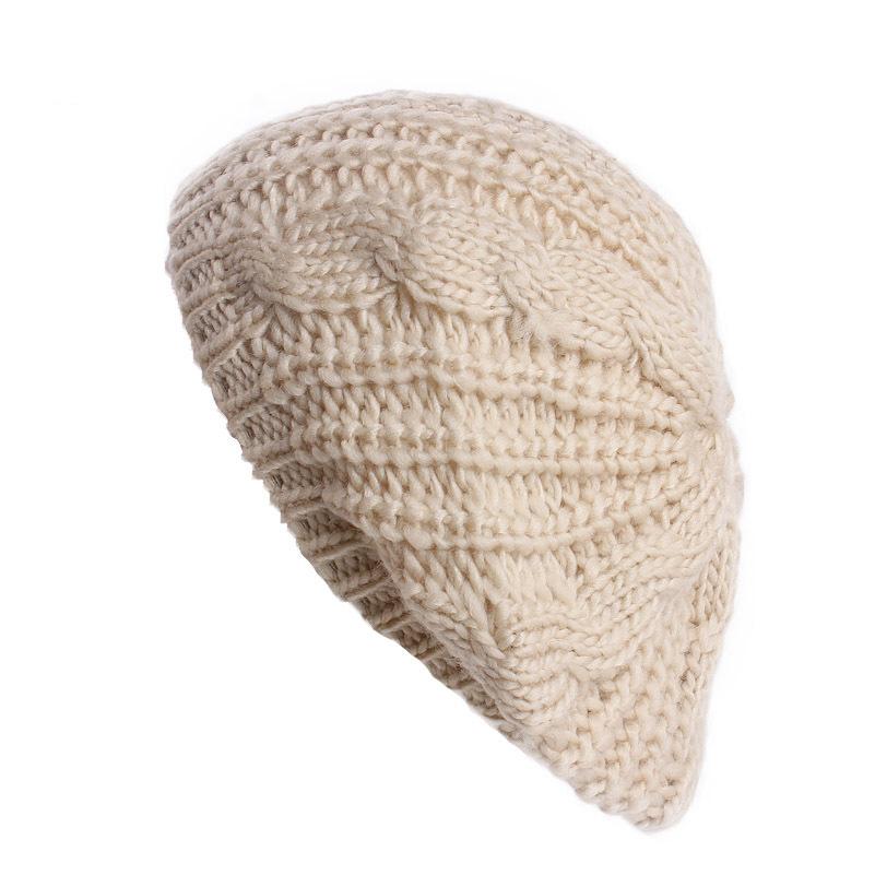 Autumn and winter trend solid color twist knitted hat beret, women's warm ear protector wool hat MXM-