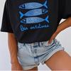 INAWLY Sardine Print Women T Shirt Canned Fish Casual Shirt Tomato Girl Coastal Summer Girl Fashionable Casual T-shirt
