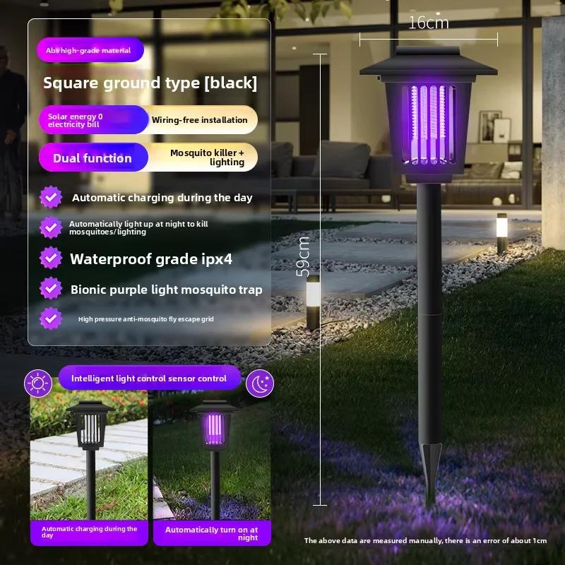 Myggdödare Solcellsdriven Elektrisk Stöt Avvisande Lampa Vattentät Insektfångare LED-Ljus för Utomhus Trädgård Gräsmatta Camping Villa Användning