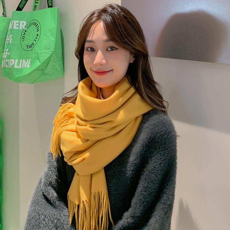 Women's and Men's Thick Warm Cashmere-Like Scarf - Autumn Winter Korean Style with Tassels, Solid Color