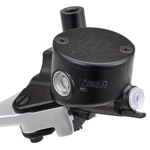 Daytona NISSIN Motorcycle Retro Brake Master Cylinder Horizontal 14mm Black Body/Buff Clear Lever Round Integrated Tank 74753