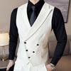 Gilet da Uomo Nero con Revers Monocolore a Doppio Bottone per Matrimonio Sposo Banchetto Business Casual Lavoro Quotidiano Gilet da Abito da Uomo