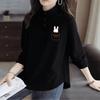 Plus Size Women's Long Sleeve Fleece T-Shirt - Loose & Slimming, Brushed Interior for Autumn/Winter, Half-High Collar, Base Layer.