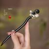 Elegant Ebony Flower Hairpin for Women – Ancient Style, High-End Feel, Simple Chinese Design, Perfect for Daily Use.
