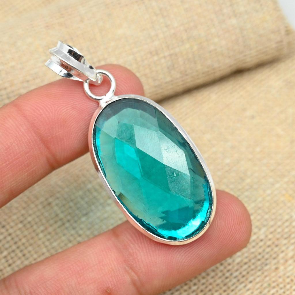 Aqua-Apatit-Edelstein aus massivem 925er-Sterlingsilber, handgefertigter Design-Anhänger-Schmuck