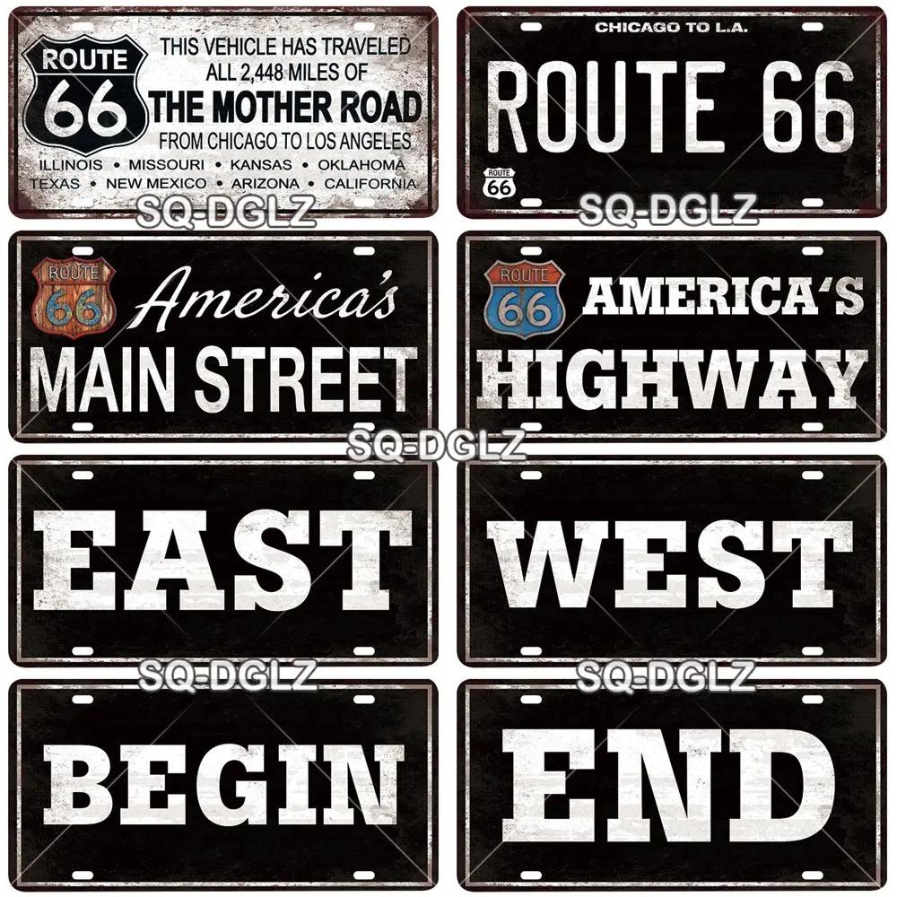 ROUTE 66 Metal Sign Tin Sign Licenses Plate Garage Decor Plaque Vintage Man Cave Bar Pub Club Home Wall Decor Garage Poster