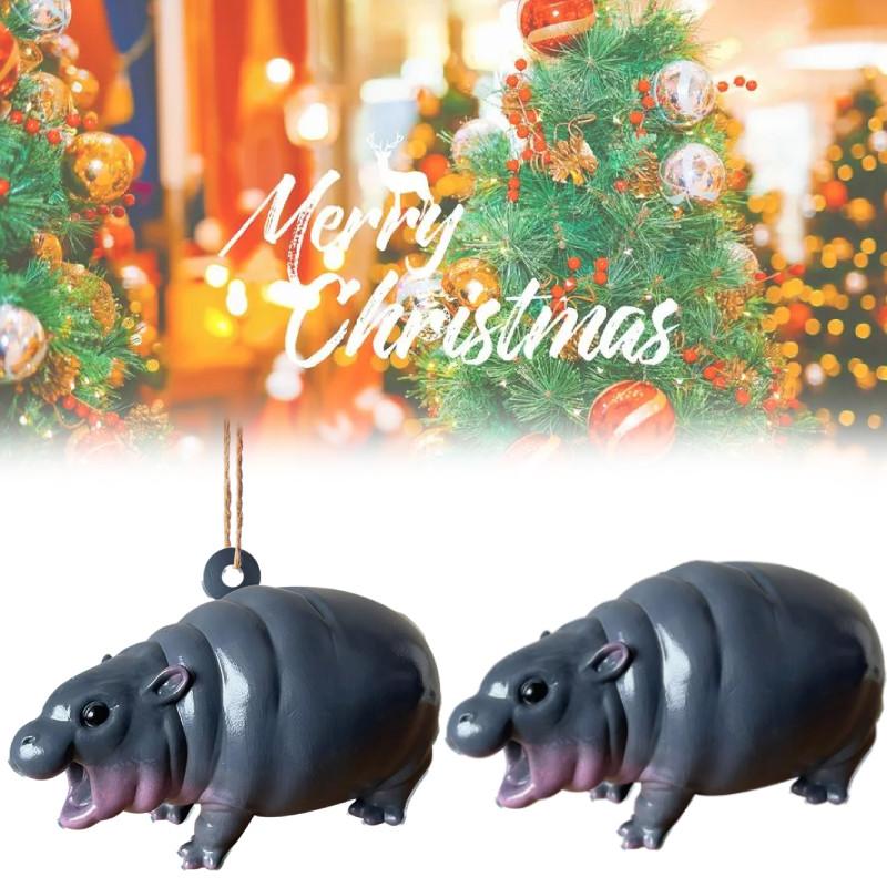 Hippo Christmas Moodeng Pendant Decoration Home Party Car Hanging Cute Ornament
