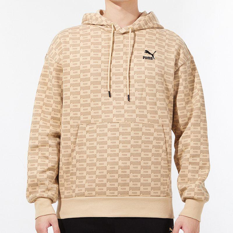 PUMA Luxe Aop Sweatshirts Men's Khaki Hooded Moderate Regular 534409-20