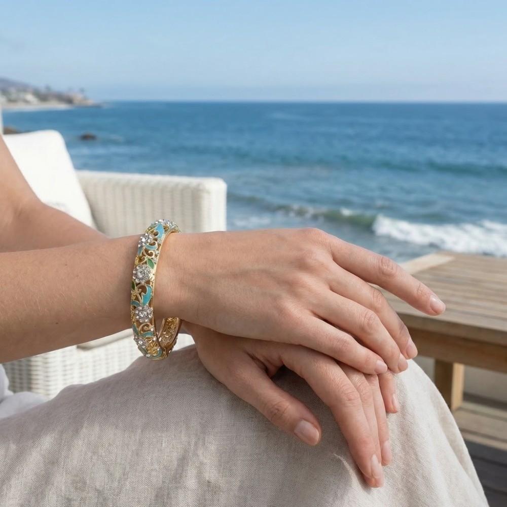 Rhinestone Flower Crystal Bangle Hollow Women's Hand Bracelet Jewelry Gifts