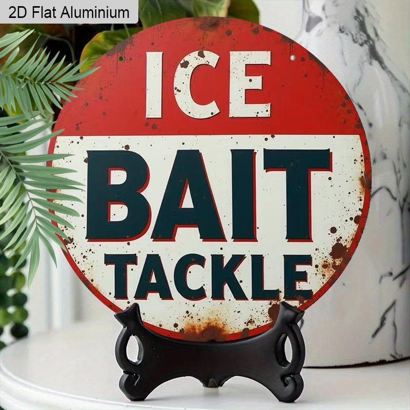 2D Flat Aluminum Rustic Fishing Tackle Shop Billboard Round Metal Sign, Fishing Aluminum Plaque for Man Cave, Garage, Lake House, Pre-Drilled Holes
