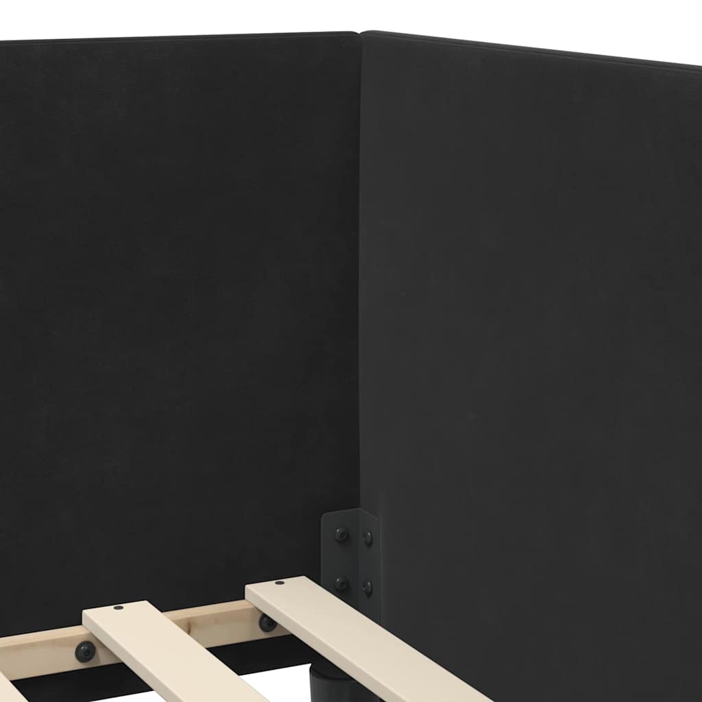 L Shaped Bed Frame with Headboard Black 90 Cm X 190 Cm Velvet