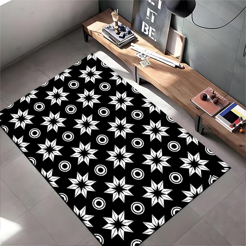 Black and White Geometric Star Pattern Carpet for Living Room Decor Suitable for use as an anti-slip for living room bedroom sofas