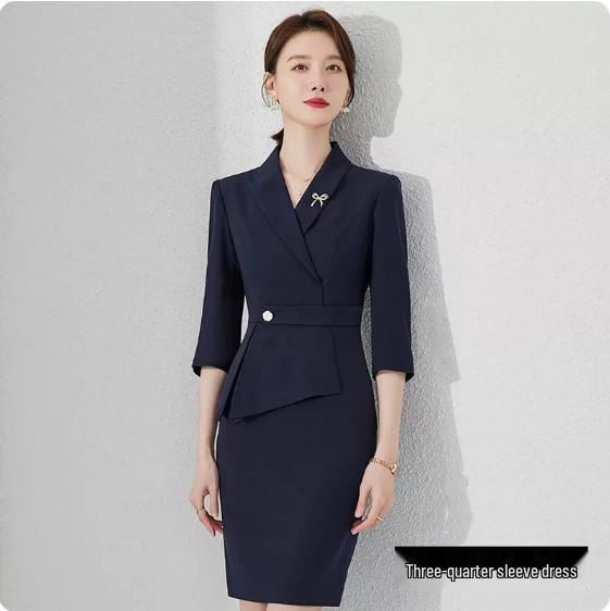 Navy Blue Short Sleeve Slimming Work Dress for Women