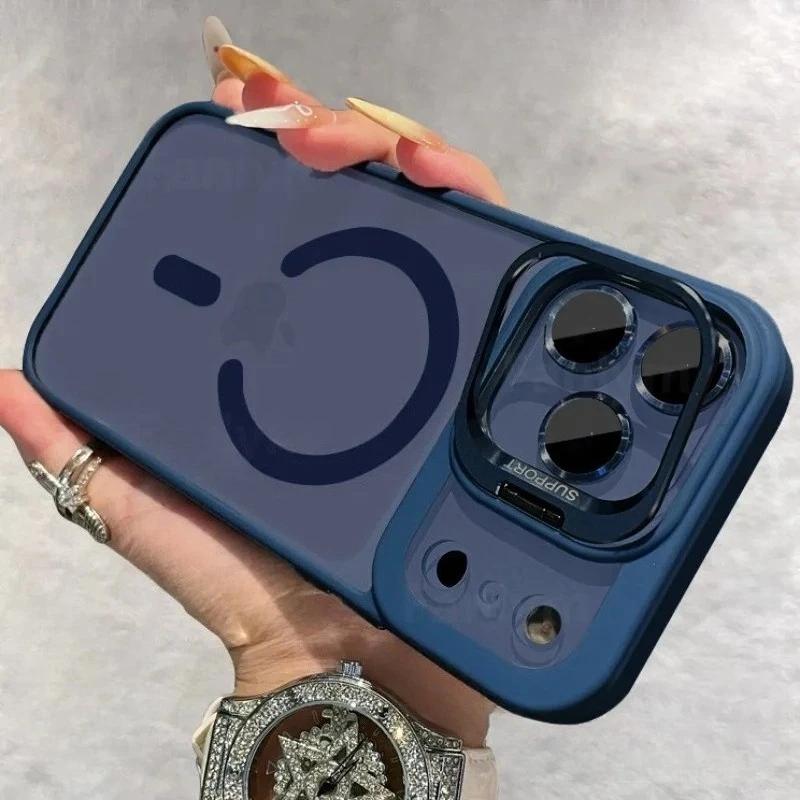 Luxury For Magsafe Magnetic Clear Phone Case For iPhone 17 Air 16 15 14 Plus 13 12 17 Pro Max Stand Glass Lens Protector Cover