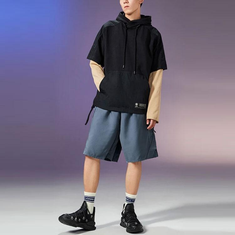 Li Ning X Jackie Chan Collaboration Kung Fu Series Solid Color Casual Loose Sports Shorts Men Shorts Lime-Blue AKSR687-1