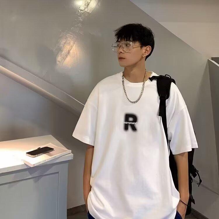 Men'S Trendy Letter Round Neck Printed Short Sleeved T-Shirt For Summer Ins Loose Casual Top