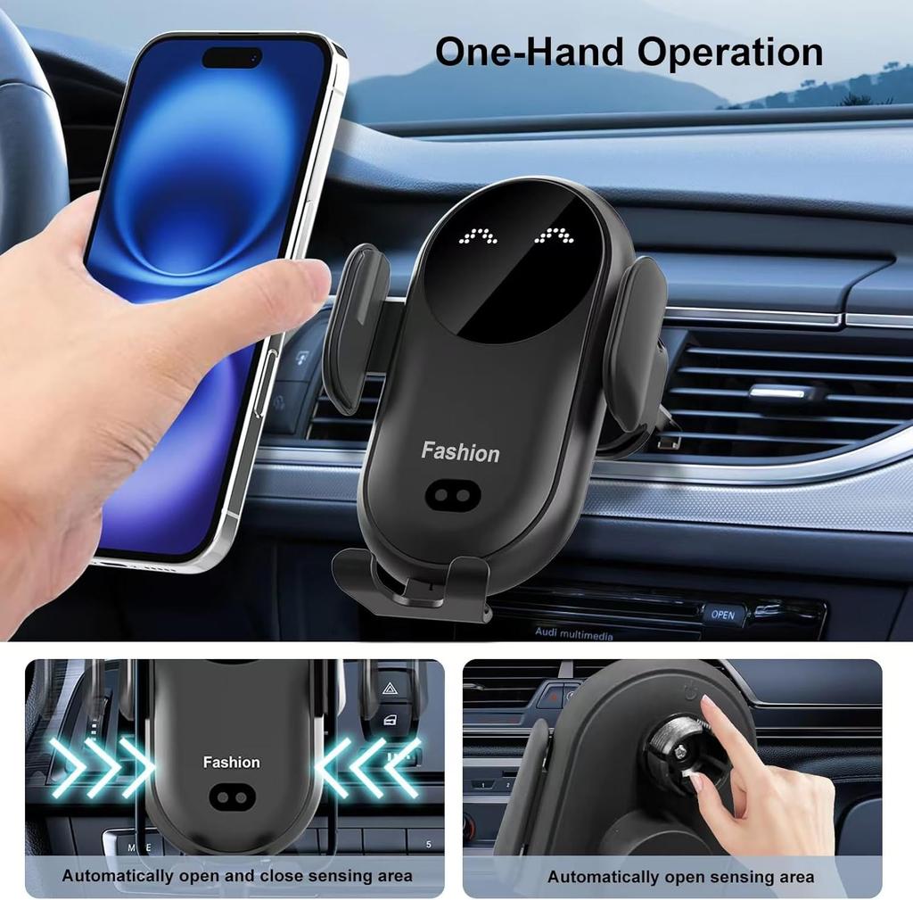 Wireless Car Charger, Phone Holder for Car Wireless Charger Fast Charger Smart Sensor Air Vent, Automatic Clamping Phone Holder