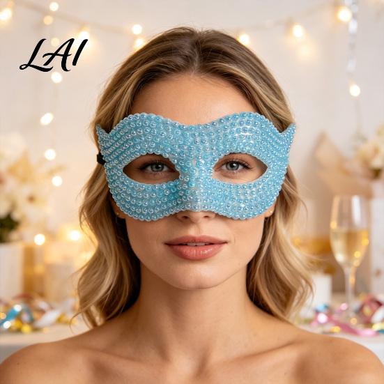 Adjustable Party Masks Halloween Half Face Masquerade Mask Pearl Decor Venetian Black Mask Elegant Costume Accessory for Stage Show Evening