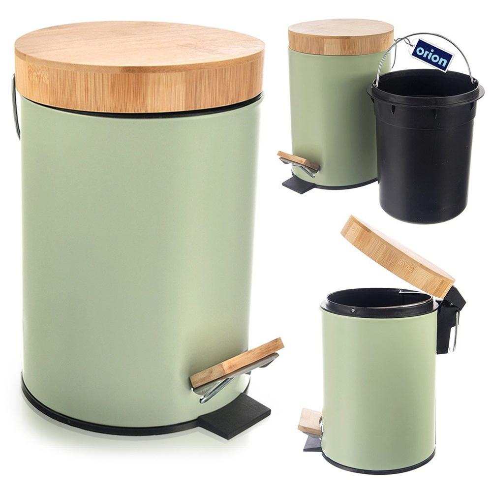 Green Metal Trash Can Waste Bin with Pedal and Lid Bathroom 3L